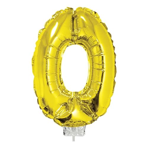 NEU Mini-Folienballon am Papierstäbchen, Zahl 0, gold, ca. 40cm von PARTY DISCOUNT