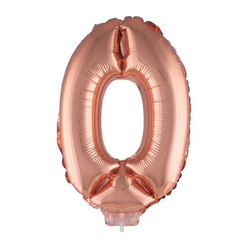 NEU Mini-Folienballon am Papierstäbchen, Zahl 0, rosé-gold/kupfer, ca. 40cm von PARTY DISCOUNT