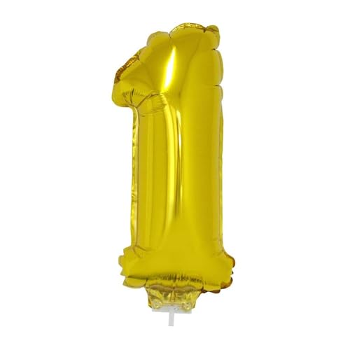 NEU Mini-Folienballon am Papierstäbchen, Zahl 1, gold, ca. 40cm von PARTY DISCOUNT