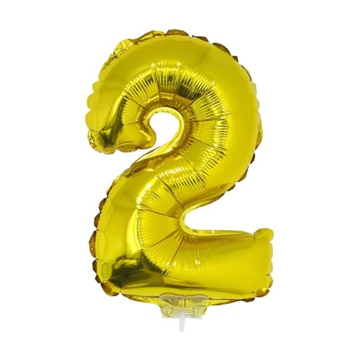 NEU Mini-Folienballon am Papierstäbchen, Zahl 2, gold, ca. 40cm von PARTY DISCOUNT