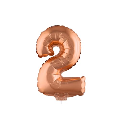 PARTY DISCOUNT NEU Mini-Folienballon am Papierstäbchen, Zahl 2, rosé-Gold/Kupfer, ca. 40cm von PARTY DISCOUNT
