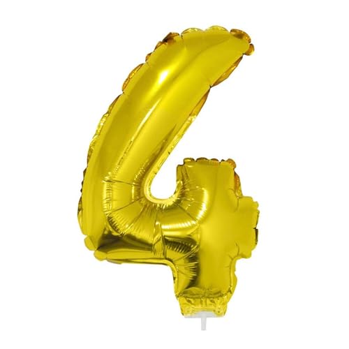 NEU Mini-Folienballon am Papierstäbchen, Zahl 4, gold, ca. 40cm von PARTY DISCOUNT