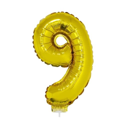 NEU Mini-Folienballon am Papierstäbchen, Zahl 9, gold, ca. 40cm von PARTY DISCOUNT