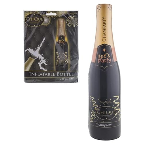 PARTY DISCOUNT NEU Aufblasbare Champagner- / Sektflasche, Gold-Schwarz, Länge 75cm von PARTY DISCOUNT