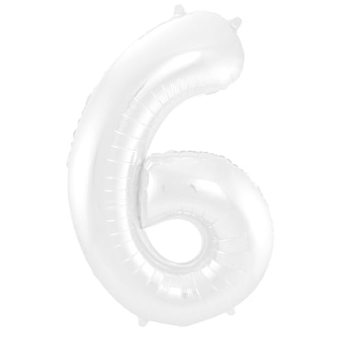 PARTY DISCOUNT NEU Folienballon Große Zahl 6 Weiß Metallic Matt, 86cm, Zahlenballon von PARTY DISCOUNT