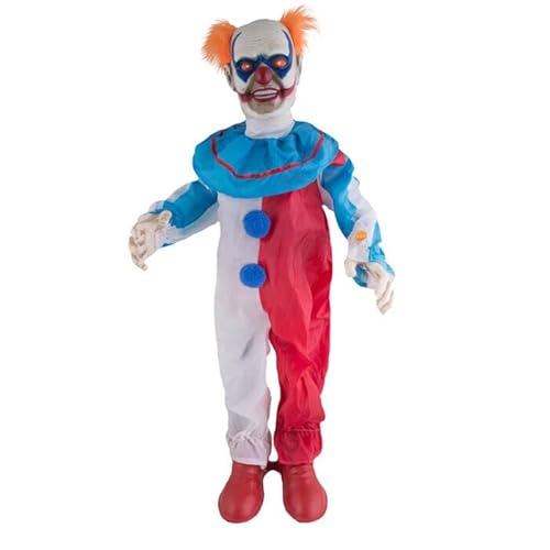 PARTY DISCOUNT NEU Groß-Deko Grusel-Clown mit Bewegung, Licht und Sound, blau-weiß-rot, 95 cm von PARTY DISCOUNT