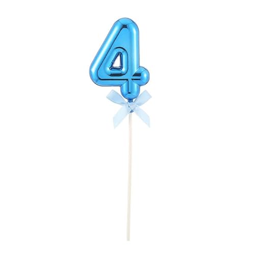 NEU Kuchen/Cake-Topper Mini Ziffer am Stab, 9 cm, Zahl 4, blau, Stab ca. 15cm von PARTY DISCOUNT