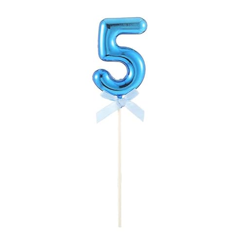 PARTY DISCOUNT NEU Kuchen/Cake-Topper Mini Ziffer am Stab, 9 cm, Zahl 5, blau, Stab ca. 15cm von PARTY DISCOUNT