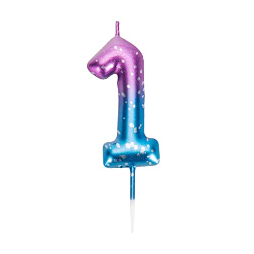 1 Jahr Kerzen Geburtstagskerzen Mädchen und Kinder Damen Geburtstagskerzen Zahlen 1 Lila Schauch im Blau. von PARTY GO