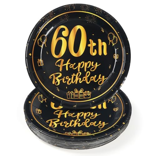 16 Stück 60th Schwarz und Gold Geburtstag Party Geschirr Pappteller Set für Geburtstag Party Tischdekoration 16 Gäste 16 Stück 60th Schwarz und Gold Geburtstag Party Geschirr Pappteller Set für Geburtstag Party Tischdekoration 16 Gäste von PARTY GO