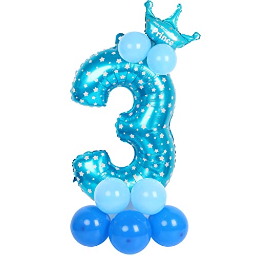 3 Folienballons, Zahl der Folienballons, blau, 115 cm, große Folienballons, Zahlen 3, Geburtstagsdekoration, Luftballon von PARTY GO