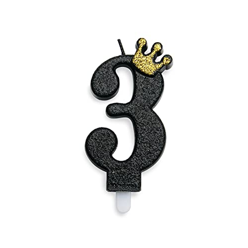 3 Jahre Geburtstagskerzen Zahl 3, Geburtstagskerzen schwarz mit Krone, geeignet für Geburtstagsfeiern von PARTY GO