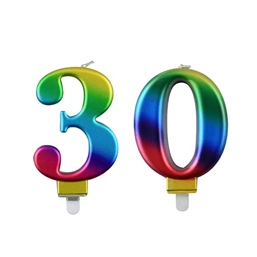 30 Jahre Geburtstagskerzen Zahl 30, Geburtstagskerzen Regenbogenfarben, geeignet für Geburtstagsfeiern von PARTY GO