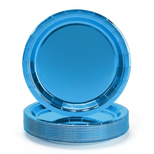50Pcs 9" 23cm Blau Gold Party Teller Set für Abendessen & Dessert Jungen Mädchen Kinder Geburtstag Party Pappteller von PARTY GO