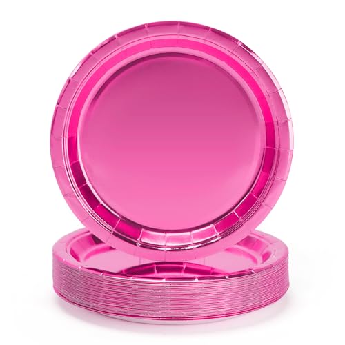 50Pcs 9" 23cm Hot Pink Gold Party Teller Set für Abendessen & Dessert Jungen Mädchen Kinder Geburtstag Party Pappteller von PARTY GO