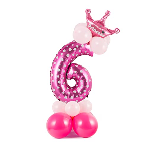 6 Folienballons, Zahl der Folienballons, rosa, 115 cm, große Folienballons, Zahlen 6, Geburtstagsdekoration von PARTY GO