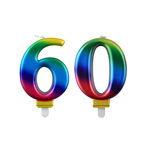 60 Jahre Geburtstagskerzen Zahl 60, Geburtstagskerzen Regenbogenfarben, geeignet für Geburtstagsfeiern von PARTY GO