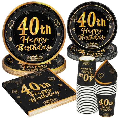 96 Stück Schwarz und Gold Geburtstag 40th Party Geschirr Set,für Kinder Geburtstag Party Tischdekoration 24 Gäste 96 Stück Schwarz und Gold Geburtstag 40th Party Geschirr Set,für Kinder Geburtstag Party Tischdekoration 24 Gäste von PARTY GO