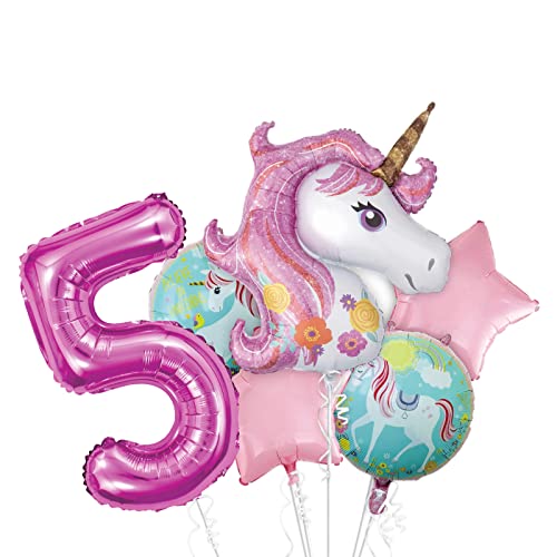 Einhorn Ballons 5 Geburtstag, Einhorn Folienballon，Riesen Zahlen Folienballon.Luftballons für Geburtstagsfeiern，Kinder-Geburtstag Mädchen, Party, Dekoration. von PARTY GO