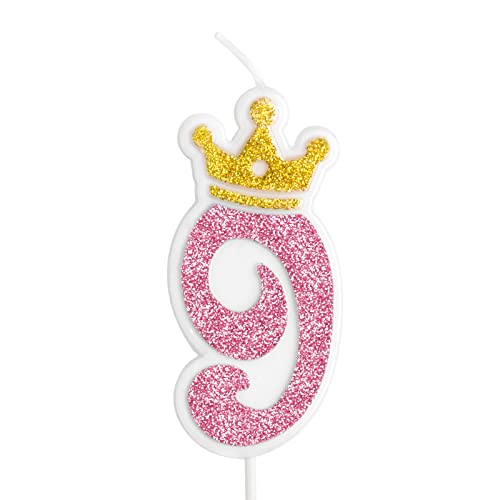 Geburtstagskerze, Geburtstags zahl kerze 9, Rosa Krone, Zahl kerze, Kuchenzahl kerze, Geburtstagsjubiläumsparty. Geburtstagskerze, Geburtstags zahl kerze 9, Rosa Krone, Zahl kerze, Kuchenzahl kerze, Geburtstagsjubiläumsparty. von PARTY GO
