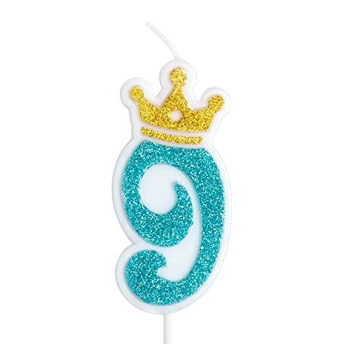 Geburtstagskerze, Geburtstagszahl 9 Kerze, Blaue Kronenzahlkerze, Kuchenzahlkerze Geburtstagsjubiläumspartyzahlkerze. Geburtstagskerze, Geburtstagszahl 9 Kerze, Blaue Kronenzahlkerze, Kuchenzahlkerze Geburtstagsjubiläumspartyzahlkerze. von PARTY GO