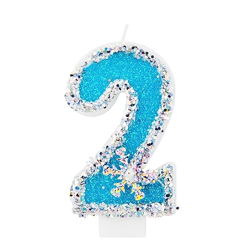 Geburtstagskerzen Blau Glitzernde Zahlenkerze nummer Kerzen, Kuchen-Dekoration für Geburtstag, Party, Hochzeit Jahrestag - Nummer 2 von PARTY GO