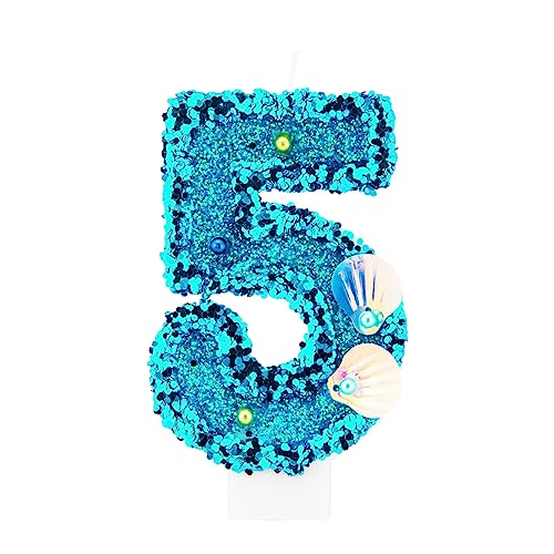 Geburtstagskerzen Blau Glitzernde Zahlenkerze nummer Kerzen, Kuchen-Dekoration für Geburtstag, Party, Hochzeit Jahrestag - Nummer 5 von PARTY GO