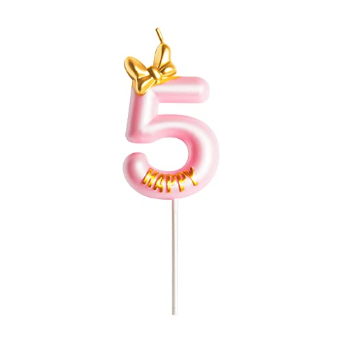 Geburtstagskerzen Krone Niedliche Rosa Mädchen Geburtstag Zahlen 5 mit Krone 7cm von PARTY GO