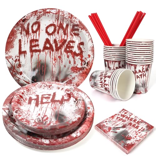 Halloween Geschirr Party Tableware Set,Decoration,Deko,outdoor，25 halloween Cups/halloween plates/Pappbecher/Saugen, Suitable for 25 People von PARTY GO
