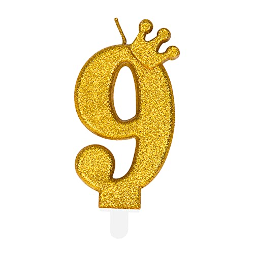 Niedliche Gold Geburtstagskerzen mit Krone, einzigartige Geburtstagskerzen Zahlen 9 für Frau Mädchen von PARTY GO