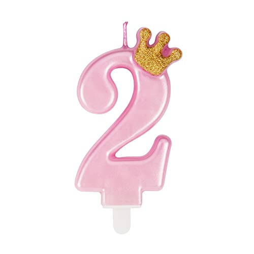 Niedliche rosa Geburtstagskerzen mit Krone, einzigartige Geburtstagskerzen Zahlen 2 für Frau Mädchen von PARTY GO