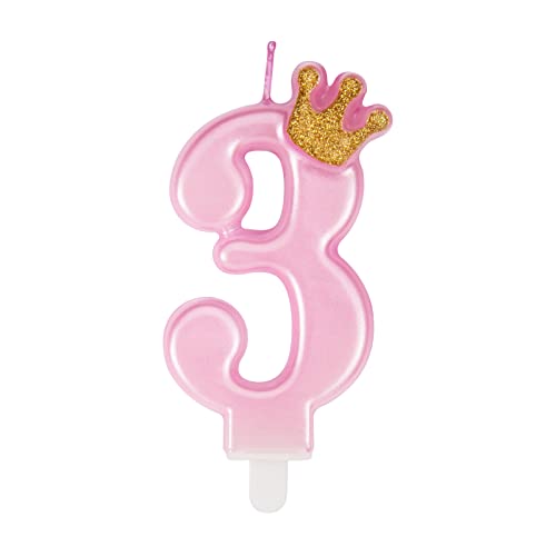 Niedliche rosa Geburtstagskerzen mit Krone, einzigartige Geburtstagskerzen Zahlen 3 für Frau Mädchen Niedliche rosa Geburtstagskerzen mit Krone, einzigartige Geburtstagskerzen Zahlen 3 für Frau Mädchen von PARTY GO