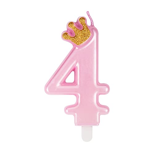 Niedliche rosa Geburtstagskerzen mit Krone, einzigartige Geburtstagskerzen Zahlen 4 für Frau Mädchen von PARTY GO
