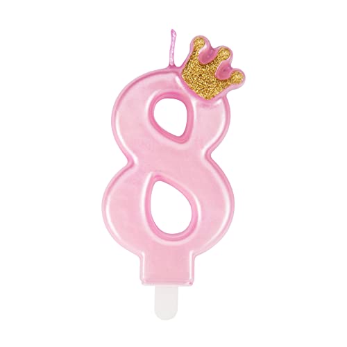 Niedliche rosa Geburtstagskerzen mit Krone, einzigartige Geburtstagskerzen Zahlen 8 für Frau Mädchen von PARTY GO