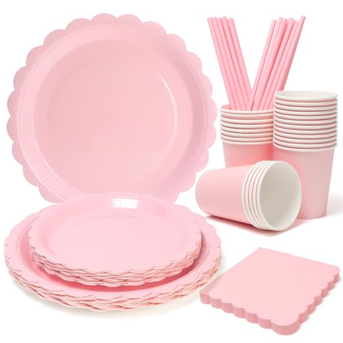 PARTY GO 125PCS Partygeschirr Rosa für 25 Gäste, Pappteller Becher Servietten Strohhalme für Geburtstagen, Hochzeiten, Jubiläen und anderen Partys Dekoration Zubehör PARTY GO 125PCS Partygeschirr Rosa für 25 Gäste, Pappteller Becher Servietten Strohhalme für Geburtstagen, Hochzeiten, Jubiläen und anderen Partys Dekoration Zubehör von PARTY GO