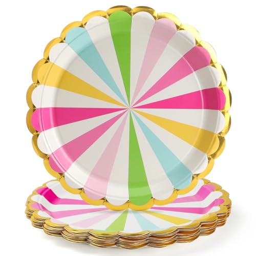 PARTY GO 16 Stück 7" Pappteller für Abendessen und Dessert, Einwegteller Party Supplies Pack für Graduierung Urlaub Hochzeit Geburtstag Party Baby Dusche Dekorationen Bunte von PARTY GO