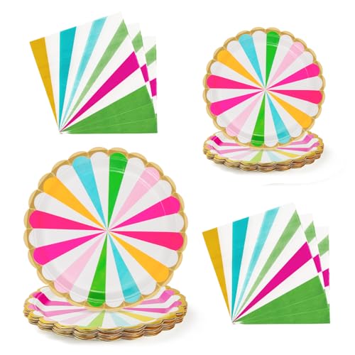 PARTY GO 16Pcs 9“ Pappteller 16Pcs 7'' Pappteller 24Pcs Servietten für Abendessen und Dessert für Graduierung Urlaub Hochzeit Geburtstag Party Baby Dusche Dekoration Farbe von PARTY GO