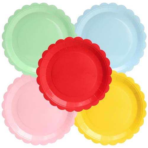 PARTY GO 50 9" Wellkanten Pappteller für Hauptgericht und Dessert Perfekt für Abschlussfeiern, Feiertage, Hochzeiten, Geburtstagsfeiern, Babypartys Dekoration Multi von PARTY GO