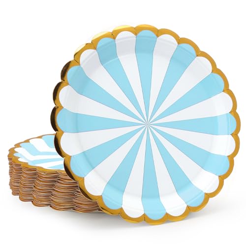 PARTY GO 50 Stück 9" Blau Pappteller für Abendessen und Dessert, Einwegteller Party Supplies Pack für Graduierung Urlaub Hochzeit Geburtstag Party Baby Dusche Dekorationen von PARTY GO