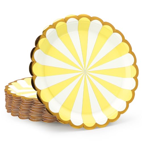 PARTY GO 50 Stück 9" Gelb Pappteller für Abendessen und Dessert, Einwegteller Party Supplies Pack für Graduierung Urlaub Hochzeit Geburtstag Party Baby Dusche Dekorationen von PARTY GO