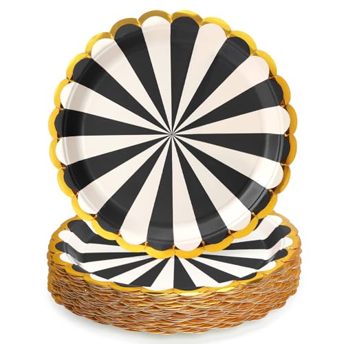 PARTY GO 50 Stück 9“ Pappteller für Abendessen und Dessert Einwegteller Party Supplies Pack für Graduierung Urlaub Hochzeit Geburtstag Party Baby Dusche Dekorationen Schwarz von PARTY GO