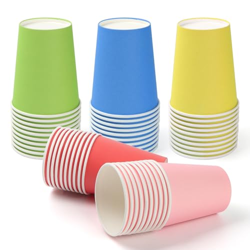 PARTY GO 50 bunte 13 Zoll Party Pappbecher für Jungen und Mädchen Geburtstag Dekoration Papier Geschirr (Grün Blau Rosa Rot Gelb) von PARTY GO