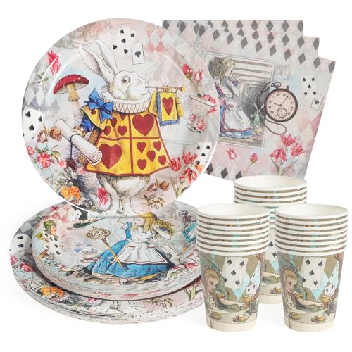 PARTY GO 96 Stück Partygeschirr Set, Vintage Alice Geburtstag Partyteller Party Supplies Set enthält Pappteller Servietten Besteck für Geburtstag Party Dekorationen Baby Dusche-24 Gäste PARTY GO 96 Stück Partygeschirr Set, Vintage Alice Geburtstag Partyteller Party Supplies Set enthält Pappteller Servietten Besteck für Geburtstag Party Dekorationen Baby Dusche-24 Gäste von PARTY GO