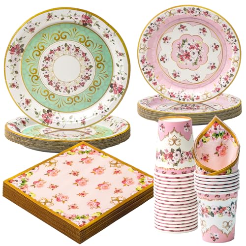 Party Go 96 Stück Teeparty Party Geschirr Set Teeparty Einwegpapier Teller Servietten Tassen für Teeparty Party Dekoration Teller Set servieren 24 Gäste Party Go 96 Stück Teeparty Party Geschirr Set Teeparty Einwegpapier Teller Servietten Tassen für Teeparty Party Dekoration Teller Set servieren 24 Gäste von PARTY GO