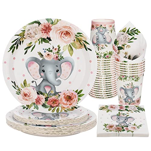 PARTY GO Elefant Babyparty Deko Mädche für 25 Gäste, Rosa Geburtstag Partygeschirr 100 Stüke, Einweg Papier Teller Becher Servietten Girls Baby Shower Dekorationen PARTY GO Elefant Babyparty Deko Mädche für 25 Gäste, Rosa Geburtstag Partygeschirr 100 Stüke, Einweg Papier Teller Becher Servietten Girls Baby Shower Dekorationen von PARTY GO