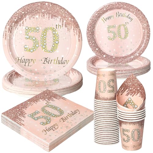 PARTY GO Partygeschirr 96 Stück rose gold 50th Geburtstagspartygeschirr Set Geburtstagsparty Tischdekoration 24 Gäste PARTY GO Partygeschirr 96 Stück rose gold 50th Geburtstagspartygeschirr Set Geburtstagsparty Tischdekoration 24 Gäste von PARTY GO