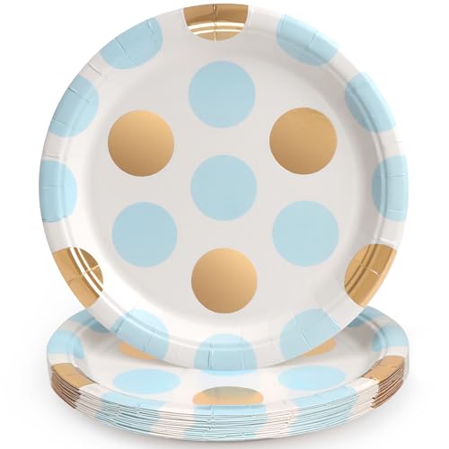 PARTY GO Partygeschirr 16 Stück, Polka Blau Gold Pappteller Kindergeburtstag, Partygeschirr Set 18cm Pappteller, Pappgeschirr für 16 Gäste für Geburtstagsdeko Junge Mädchen Partys PARTY GO Partygeschirr 16 Stück, Polka Blau Gold Pappteller Kindergeburtstag, Partygeschirr Set 18cm Pappteller, Pappgeschirr für 16 Gäste für Geburtstagsdeko Junge Mädchen Partys von PARTY GO