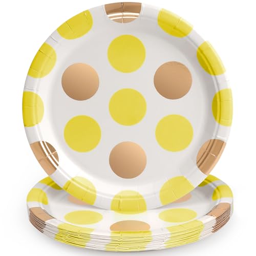 PARTY GO Partygeschirr 16 Stück, Polka Gelb Gold Pappteller Kindergeburtstag, Partygeschirr Set 18cm Pappteller, Pappgeschirr für 16 Gäste für Geburtstagsdeko Junge Mädchen Partys PARTY GO Partygeschirr 16 Stück, Polka Gelb Gold Pappteller Kindergeburtstag, Partygeschirr Set 18cm Pappteller, Pappgeschirr für 16 Gäste für Geburtstagsdeko Junge Mädchen Partys von PARTY GO