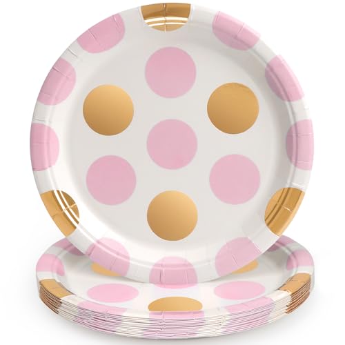 PARTY GO Partygeschirr 16 Stück, Polka Rosa Gold Pappteller Kindergeburtstag, Partygeschirr Set 18cm Pappteller, Pappgeschirr für 16 Gäste für Geburtstagsdeko Junge Mädchen Partys PARTY GO Partygeschirr 16 Stück, Polka Rosa Gold Pappteller Kindergeburtstag, Partygeschirr Set 18cm Pappteller, Pappgeschirr für 16 Gäste für Geburtstagsdeko Junge Mädchen Partys von PARTY GO