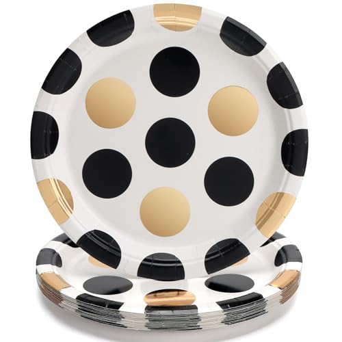 PARTY GO Partygeschirr 16 Stück, Polka Schwarz Gold Pappteller Kindergeburtstag, Partygeschirr Set 18cm Pappteller, Pappgeschirr für 16 Gäste für Geburtstagsdeko Junge Mädchen Partys PARTY GO Partygeschirr 16 Stück, Polka Schwarz Gold Pappteller Kindergeburtstag, Partygeschirr Set 18cm Pappteller, Pappgeschirr für 16 Gäste für Geburtstagsdeko Junge Mädchen Partys von PARTY GO